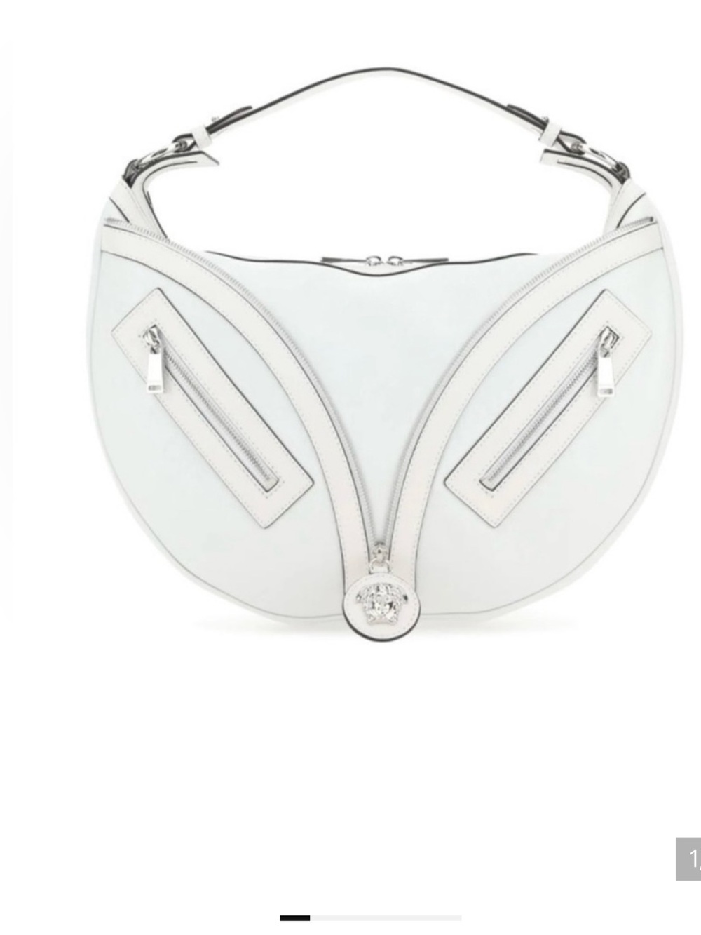 Versace Optical White Calfskin Crescent Hobo Shoulder Bag Silver Hardware